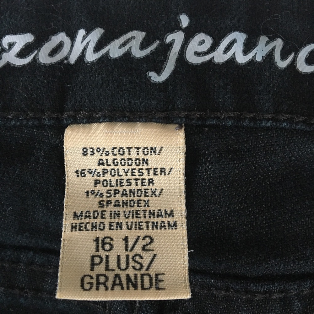 ARIZONA JEAN CO 16 1/2 COTTON BLEND 5 POCKET ZIPPER FRONT BLACK JEANS - Picture 7 of 10